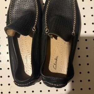 Clarks Black Leather Slip-On Shoes